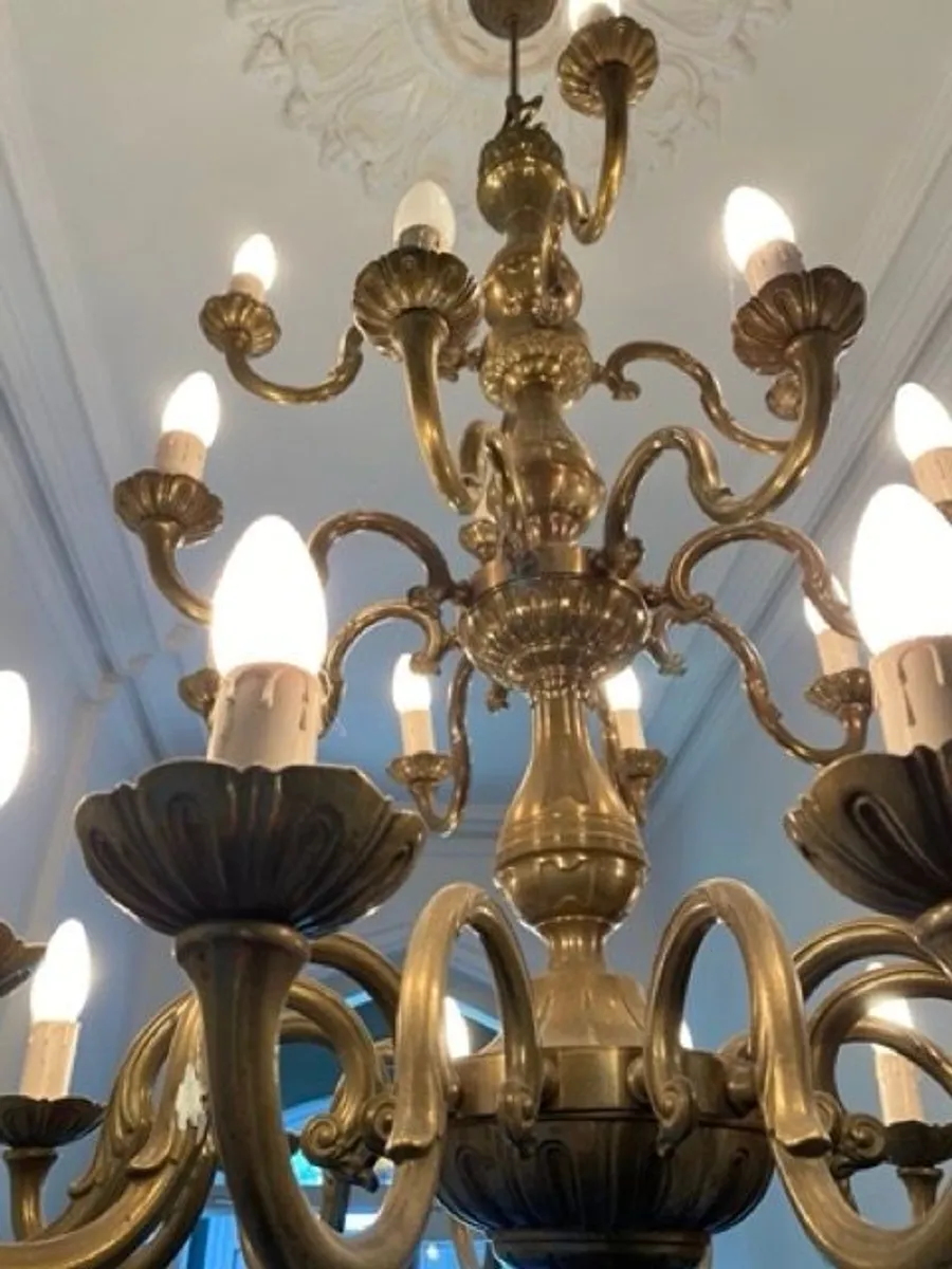 Antique 24-Arm Solid Brass Chandelier - Image 3