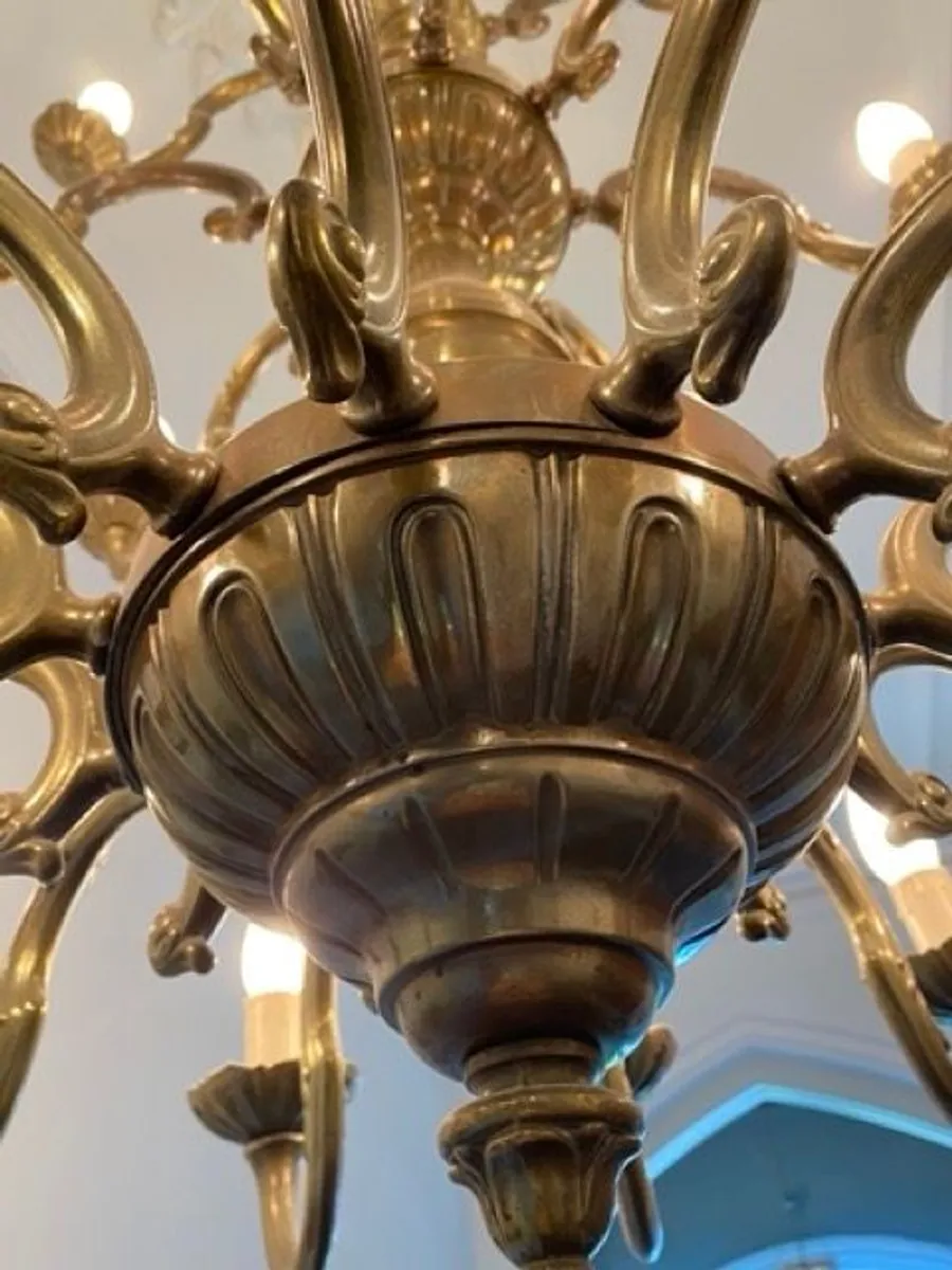 Antique 24-Arm Solid Brass Chandelier - Image 4