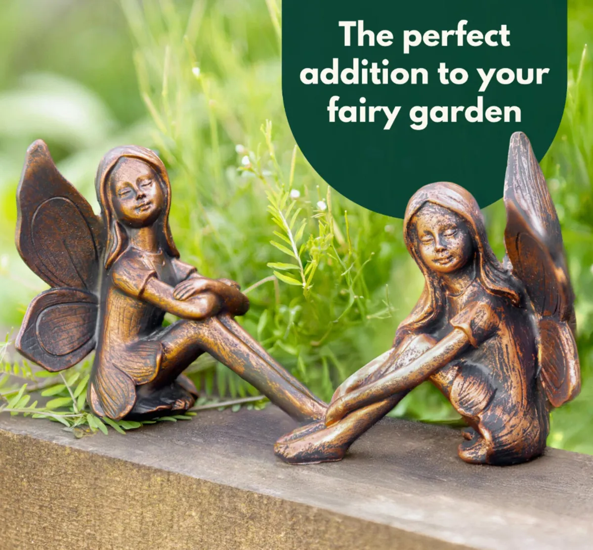 2 Fairy Resin Fairies Bronze Effect Garden Ornamen - Image 1