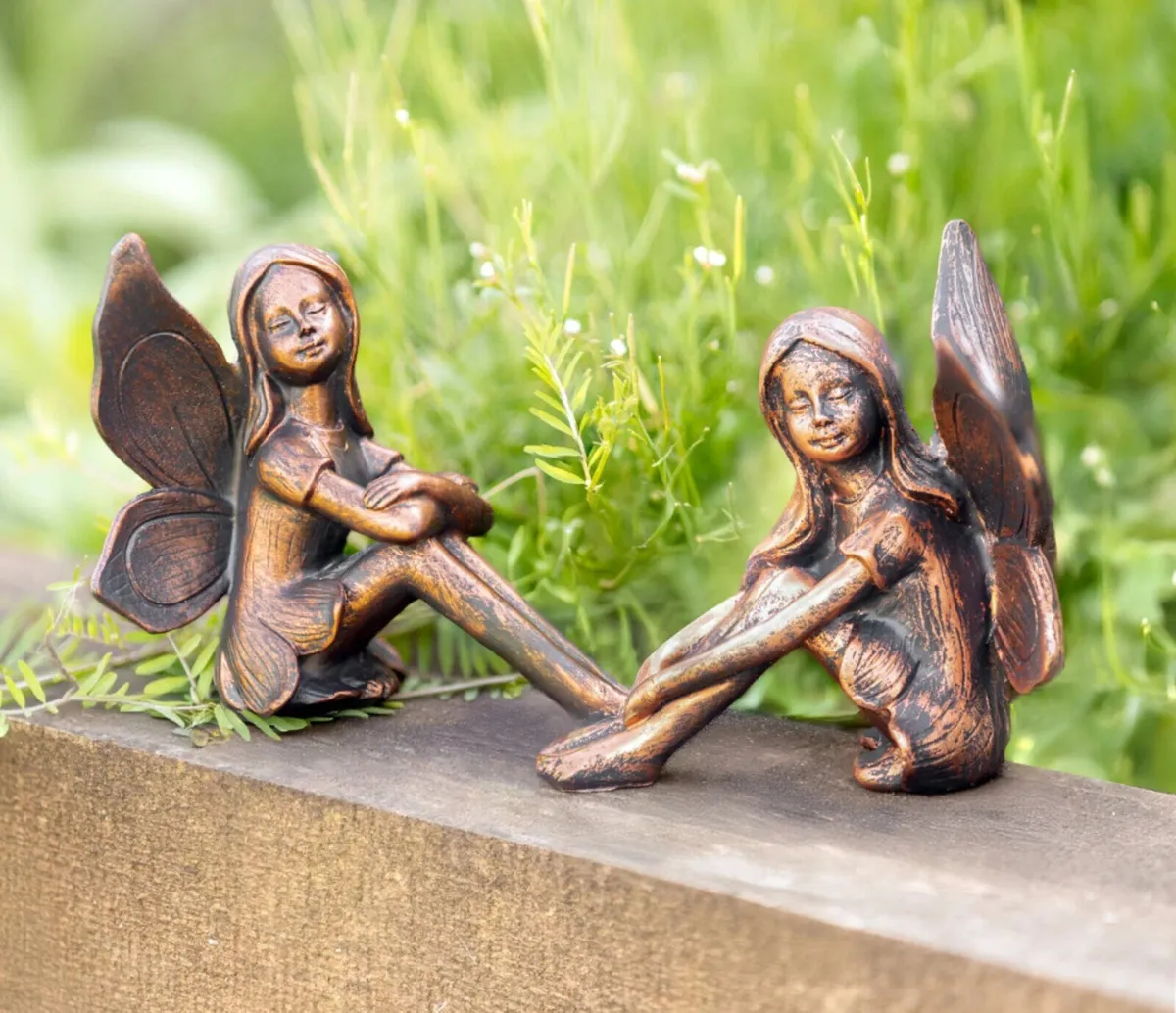 2 Fairy Resin Fairies Bronze Effect Garden Ornamen - Image 2