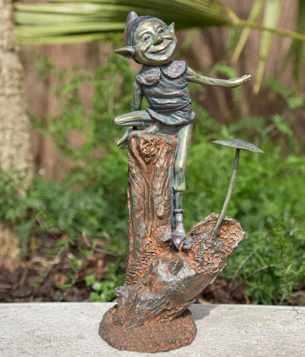 Elf Mushroom Garden Ornament Bronze Effect NEW - Image 2