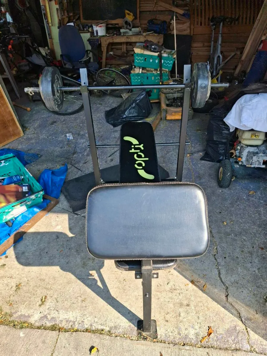 Bench and weights.