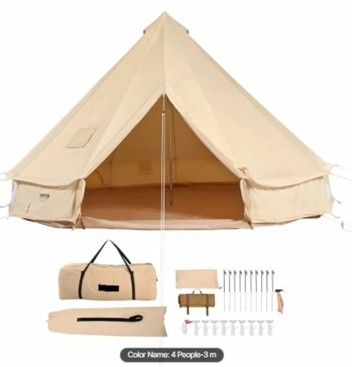 Canvas Bell Tent, 4 Seasons 3 m/9.8ft Yurt Tent, - Image 1