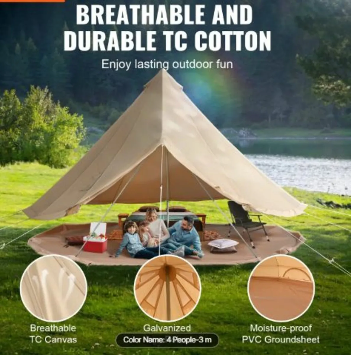 Canvas Bell Tent, 4 Seasons 3 m/9.8ft Yurt Tent, - Image 2