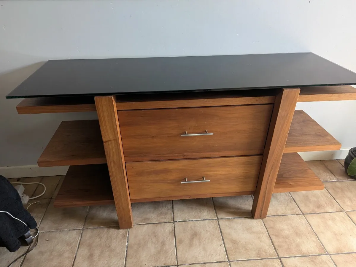 Walnut sideboard with black glass top - Image 3