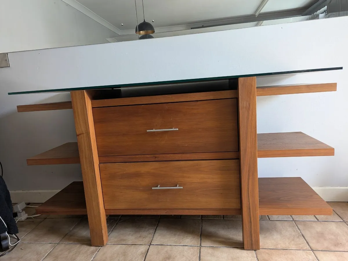 Walnut sideboard with black glass top - Image 1