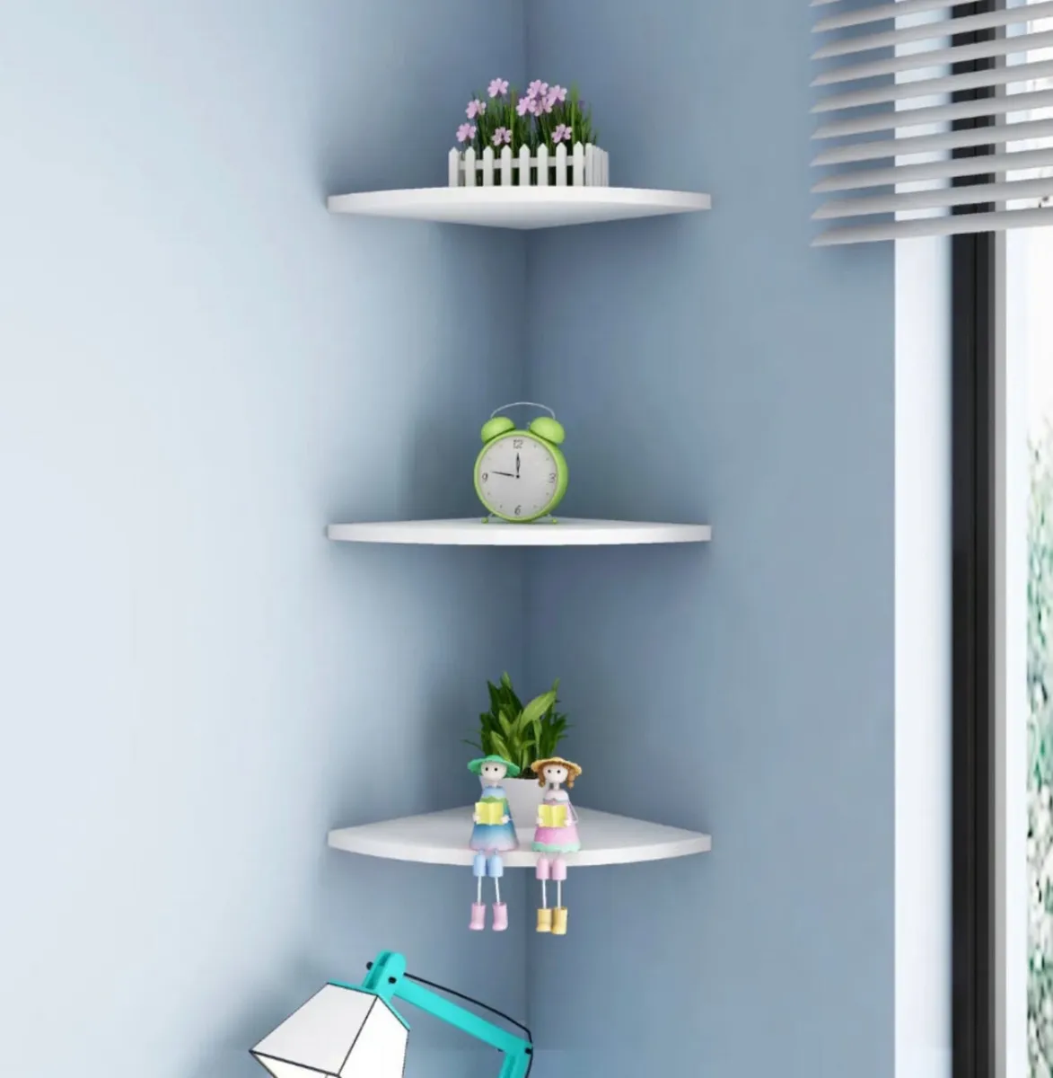 Set of 3 White Floating Corner Wooden Shelves - Image 3