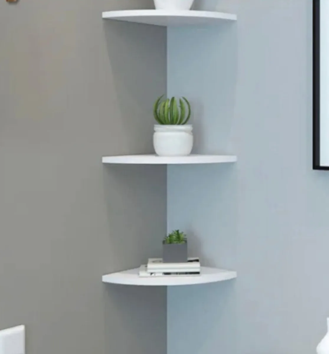 Set of 3 White Floating Corner Wooden Shelves - Image 4