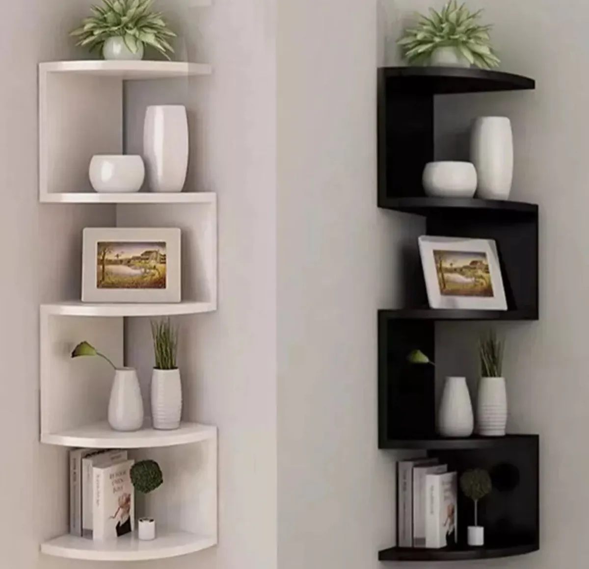 5 Tier Floating Wall Corner Shelves Blk or White - Image 1