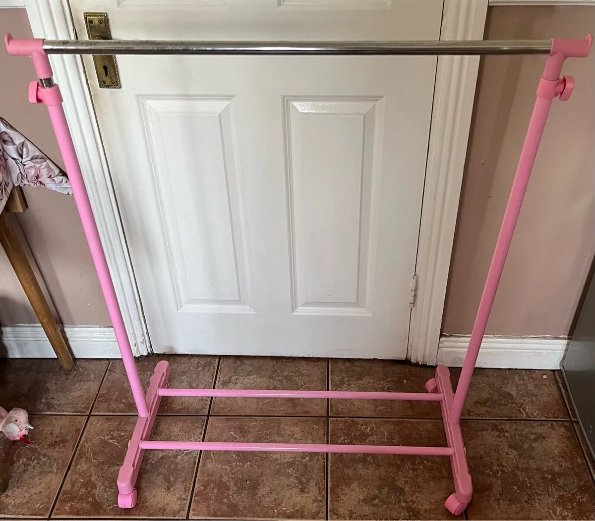 Pink Portable and Adjustable Clothing Rack