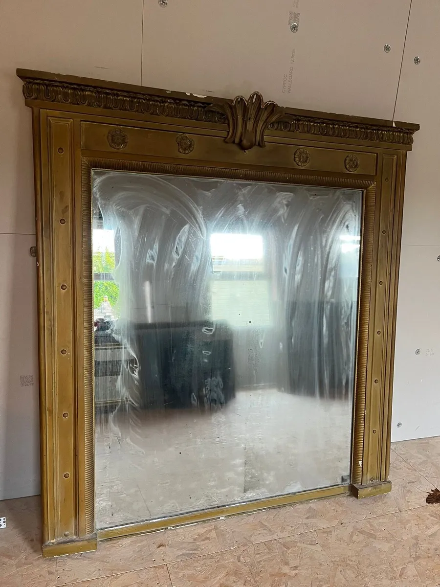 Large antique overmantle mirror - Image 1