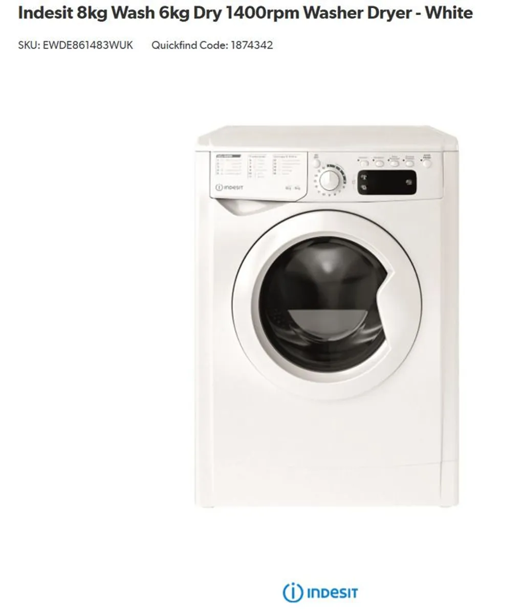 Used Indesit 8kg Washer Dryer - Image 1