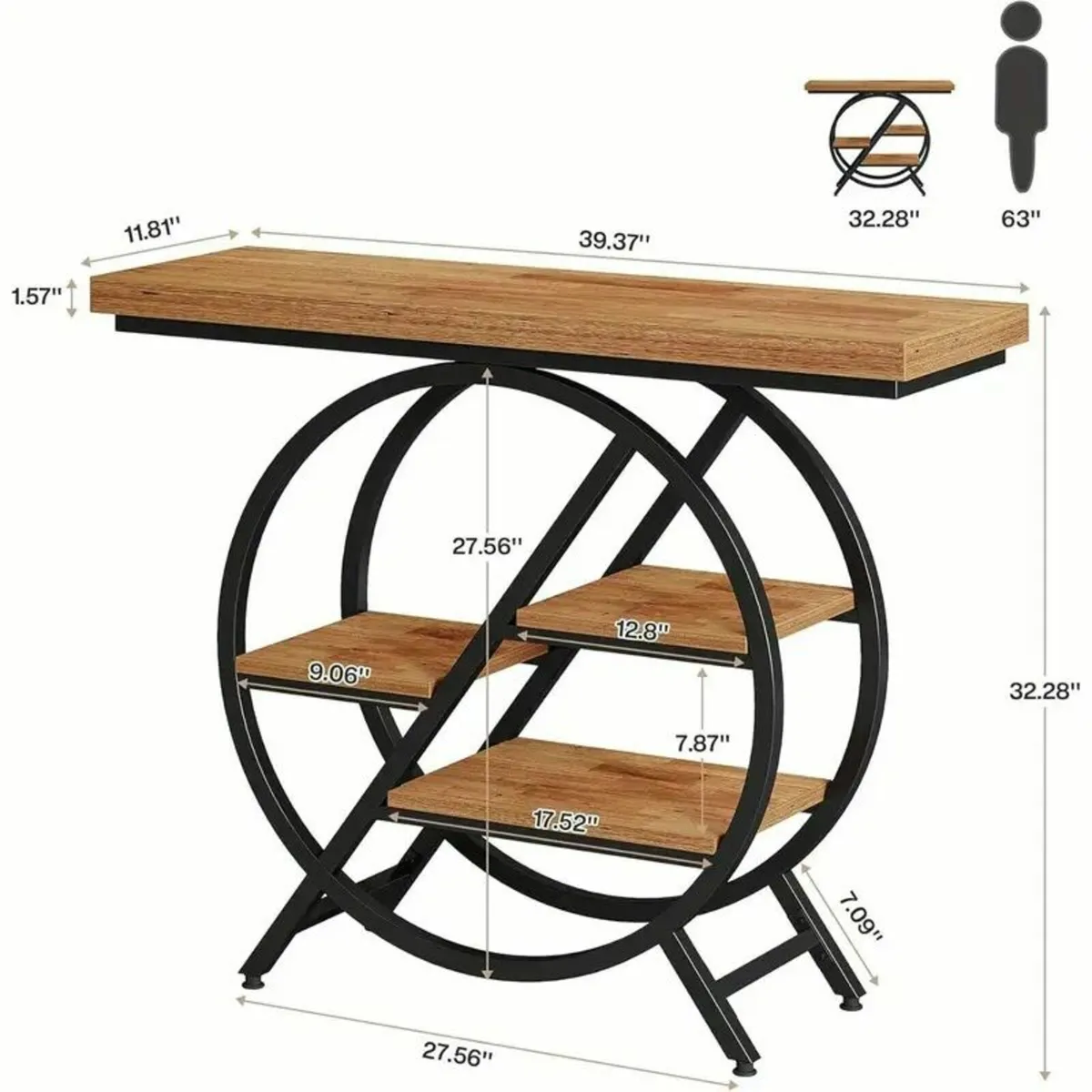 Narrow Entryway Console Table with Geometric Desig - Image 2