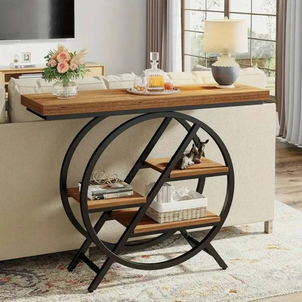 Narrow Entryway Console Table with Geometric Desig - Image 1