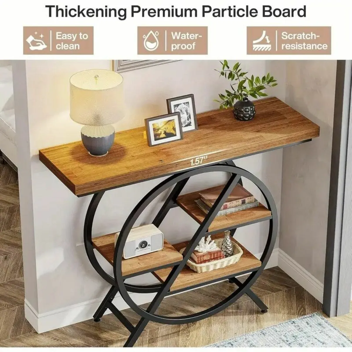 Narrow Entryway Console Table with Geometric Desig - Image 3