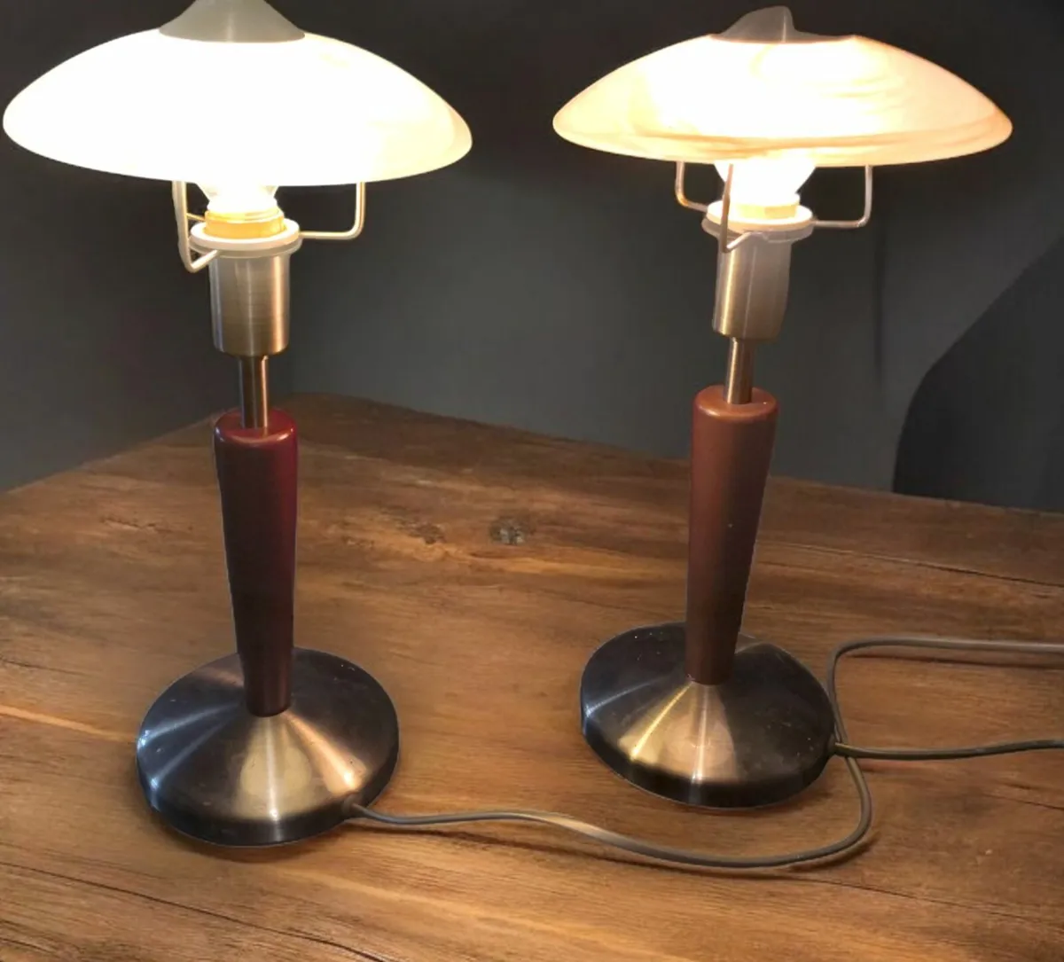 Pair of Art Deco rosewood lamp with Murano shade - Image 1