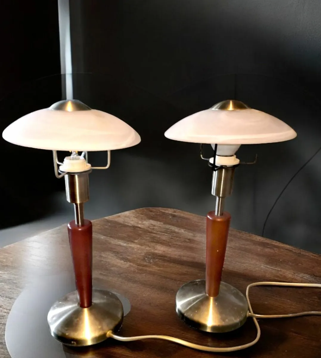 Pair of Art Deco rosewood lamp with Murano shade - Image 2