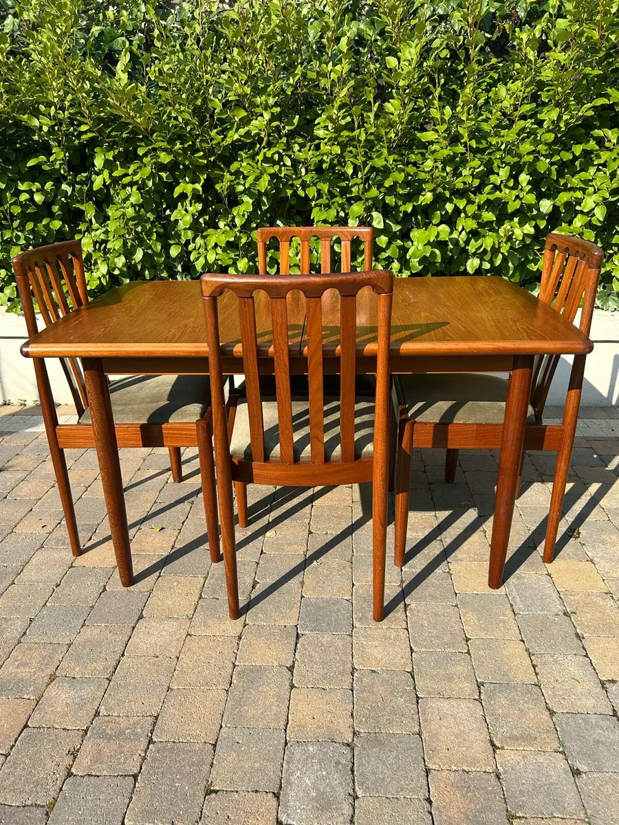 Mid century extendable teak table & 6 chairs - Image 2