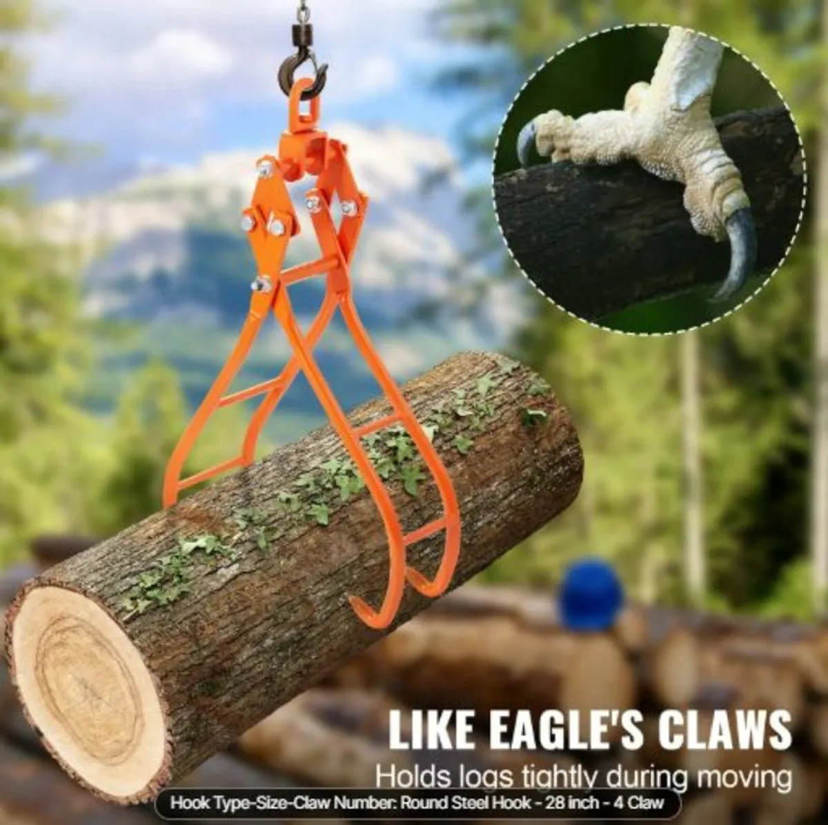 Timber Claw Hook, 28 inch 4 Claw Log Grapple - Image 2