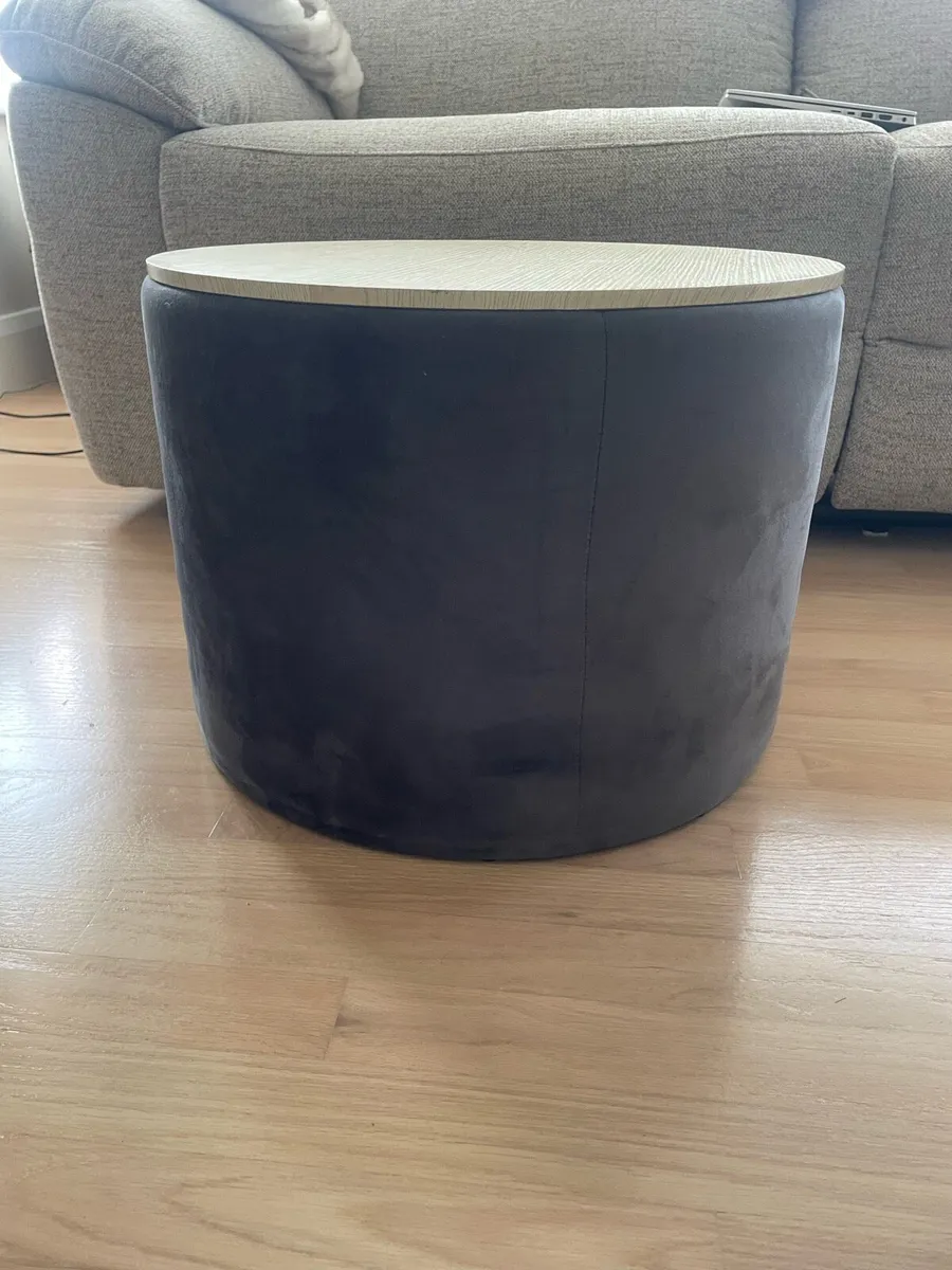 Pair of Grey Velvet round ottoman. - Image 1