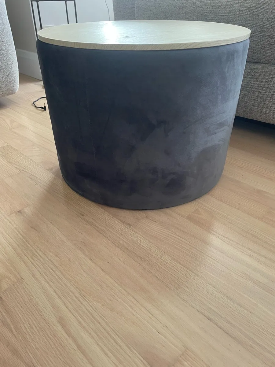 Pair of Grey Velvet round ottoman. - Image 2