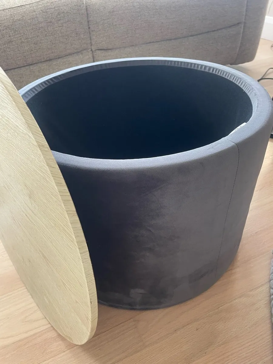 Pair of Grey Velvet round ottoman. - Image 3