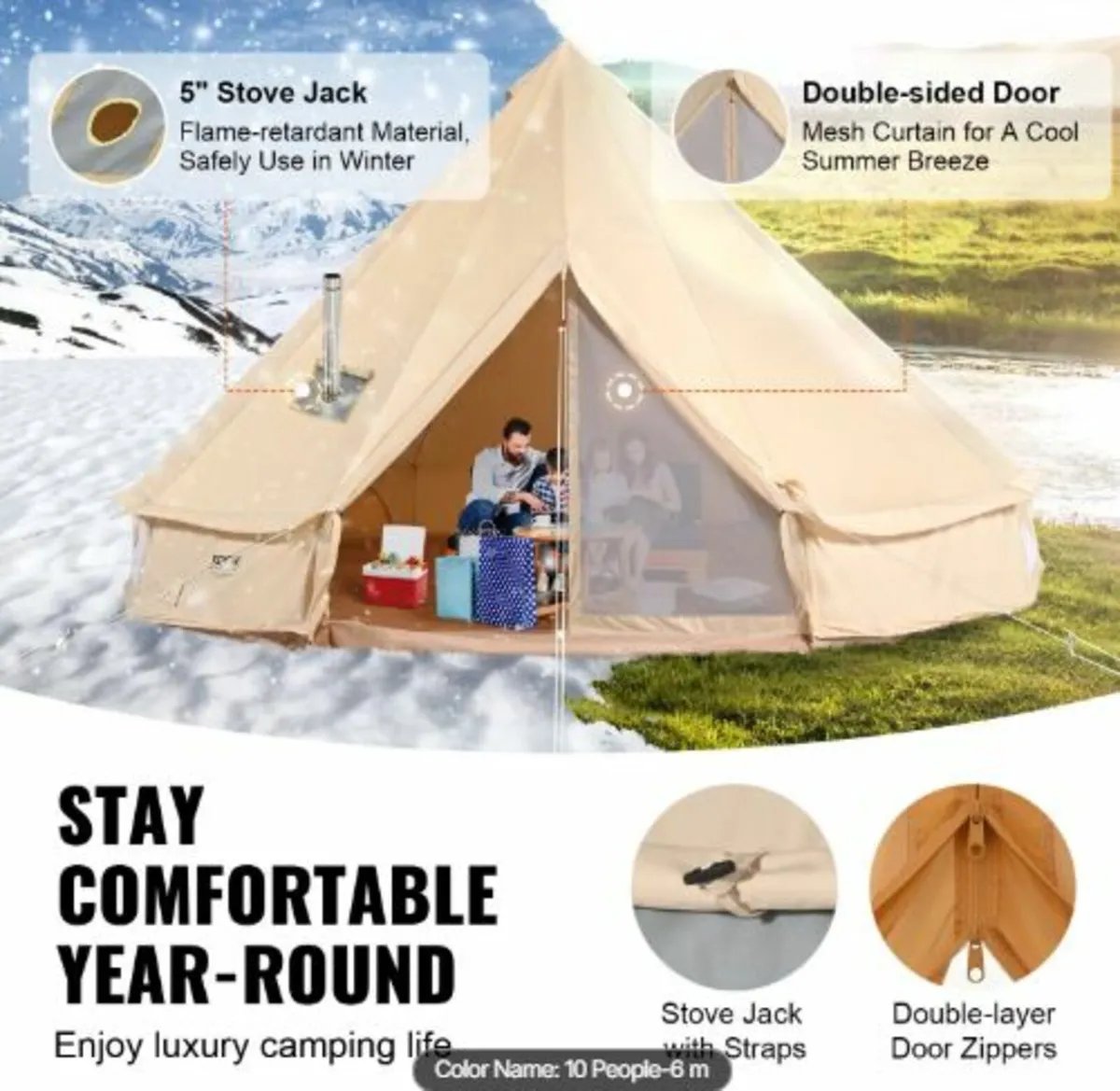 Canvas Bell Tent, 4 Seasons 6 m/19.68 ft Yurt Tent - Image 2