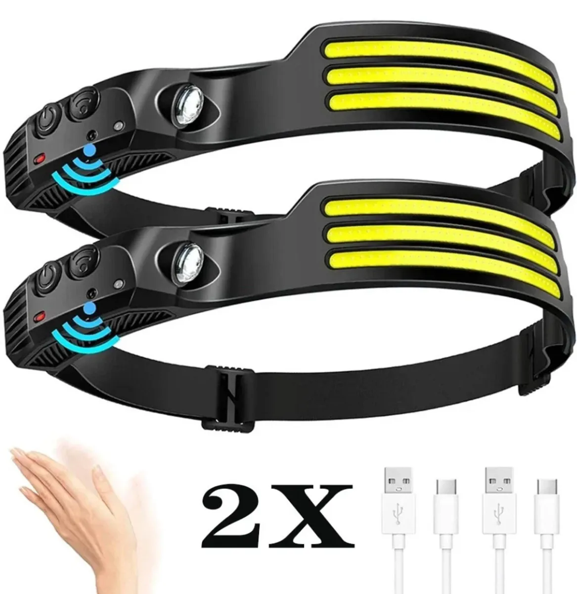 2 x LED Head Torch Rechargeable Waterproof NEW - Image 1
