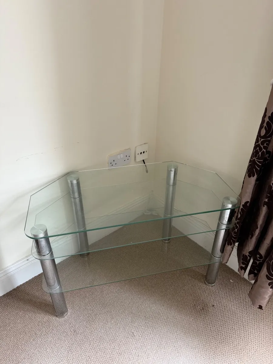 Corner Glass TV Stand – 3-Tier with Chrome Legs - Image 2
