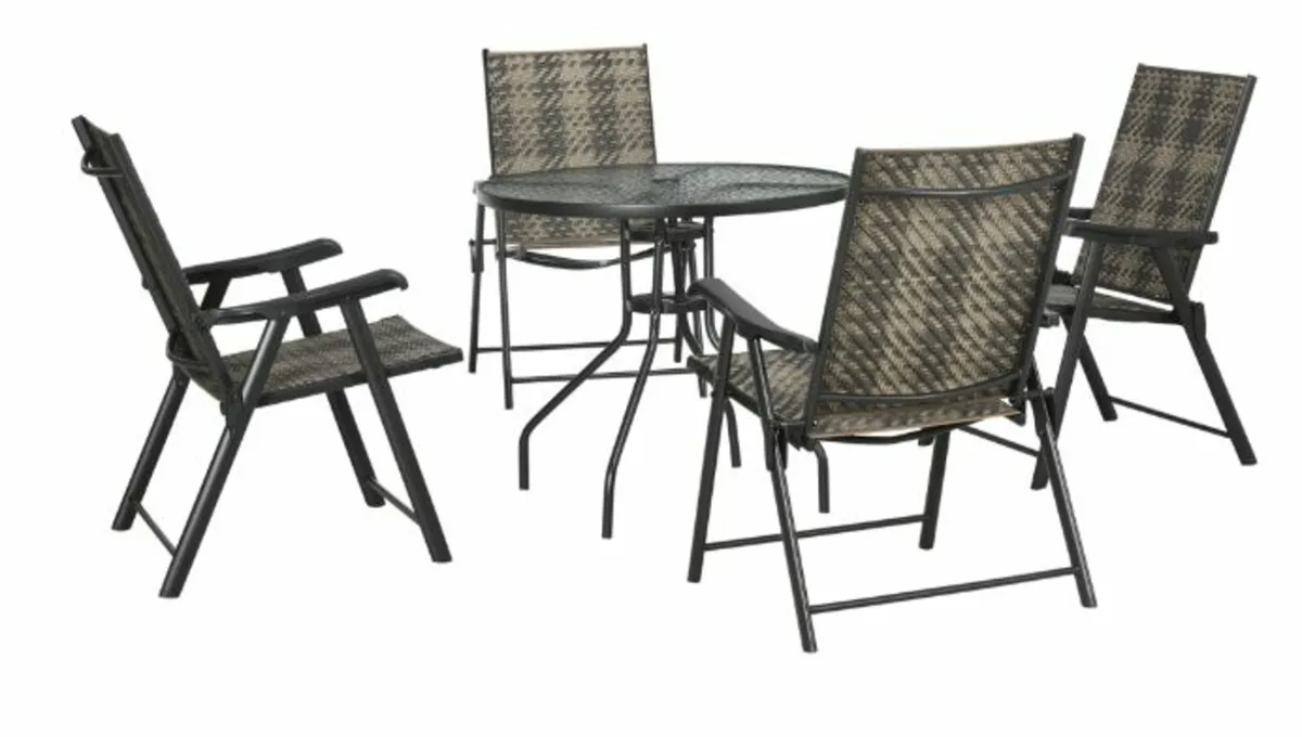 5 Pieces PE Rattan Dining Sets - 80cm Round Glass - Image 1