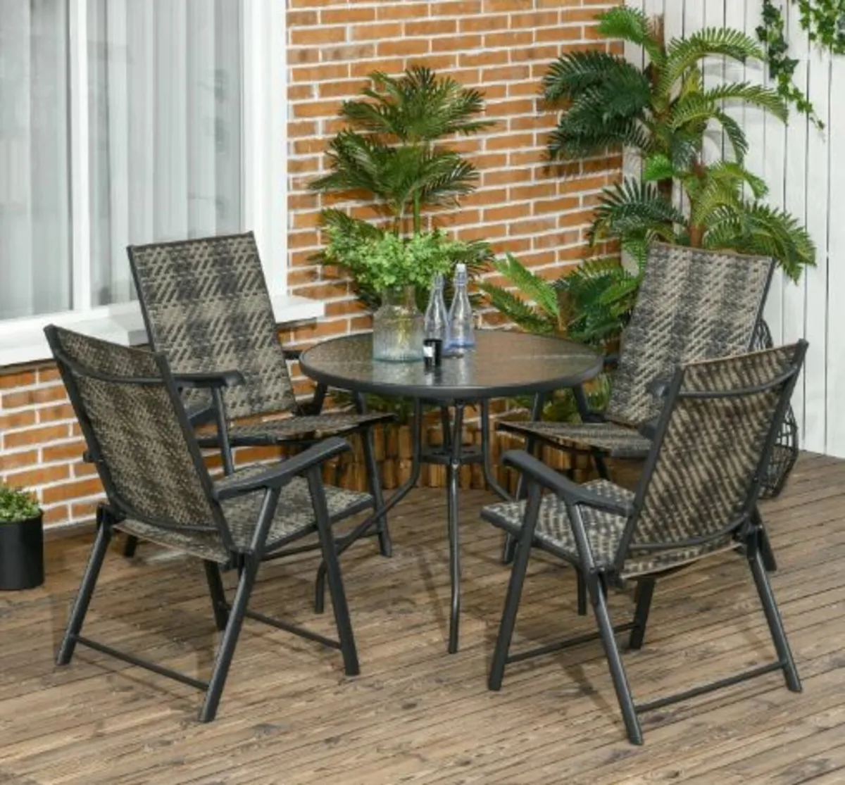 5 Pieces PE Rattan Dining Sets - 80cm Round Glass - Image 2