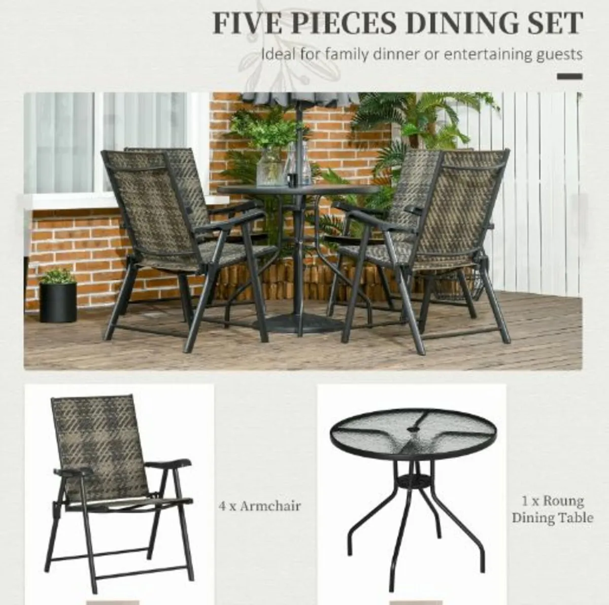 5 Pieces PE Rattan Dining Sets - 80cm Round Glass - Image 3
