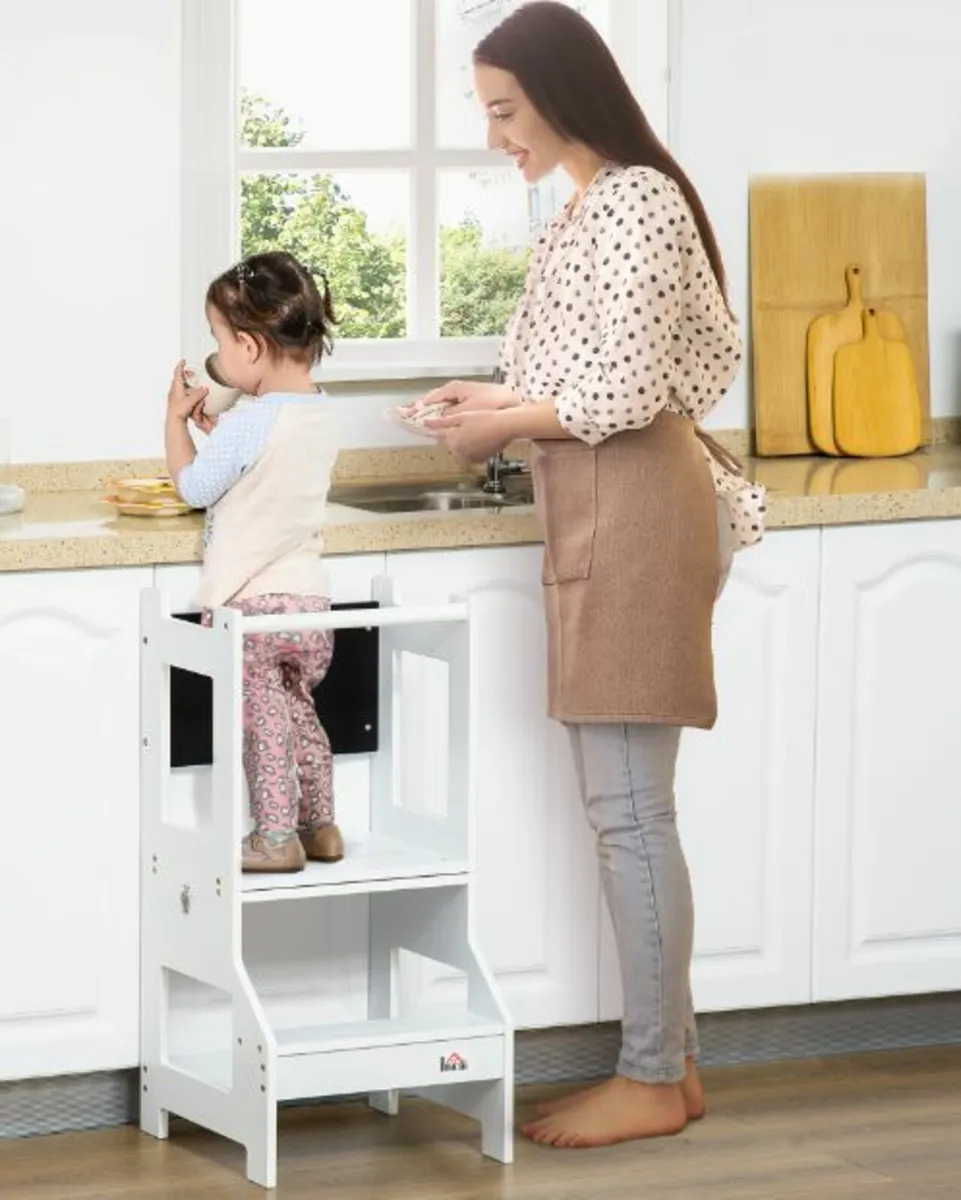 2 in 1 Kids Kitchen Step Stool with Safety Rail - Image 2