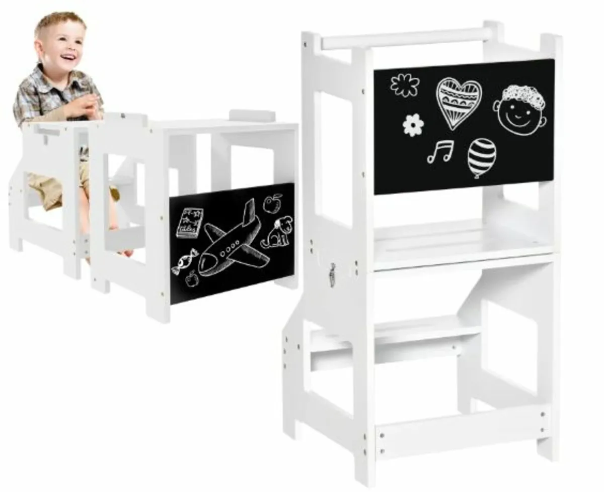 2 in 1 Kids Kitchen Step Stool with Safety Rail - Image 1