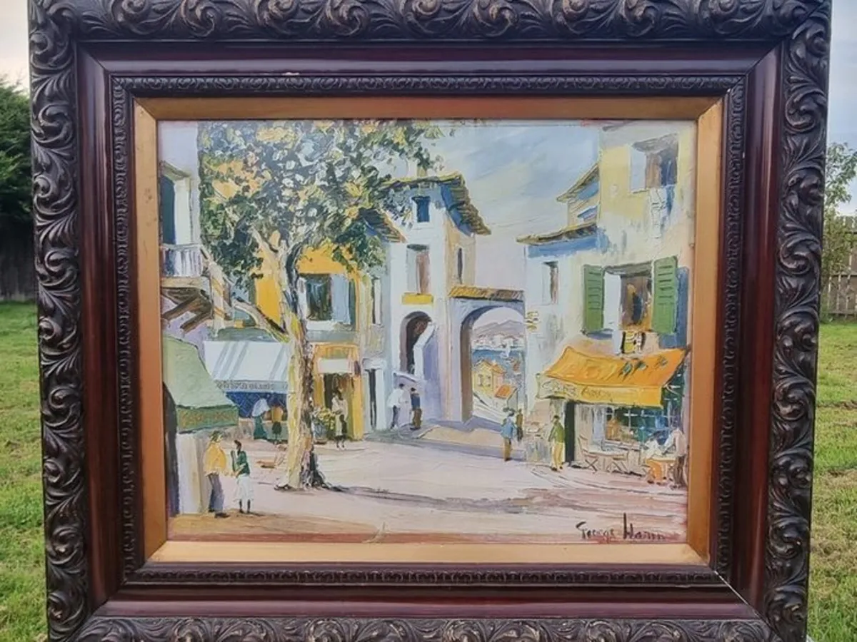 Large vintage painting in an old frame - Image 1