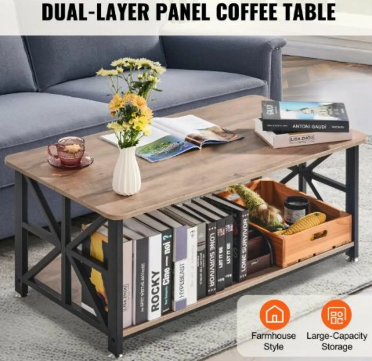 40" Farmhouse Coffee Table Rectangle Table - Image 2