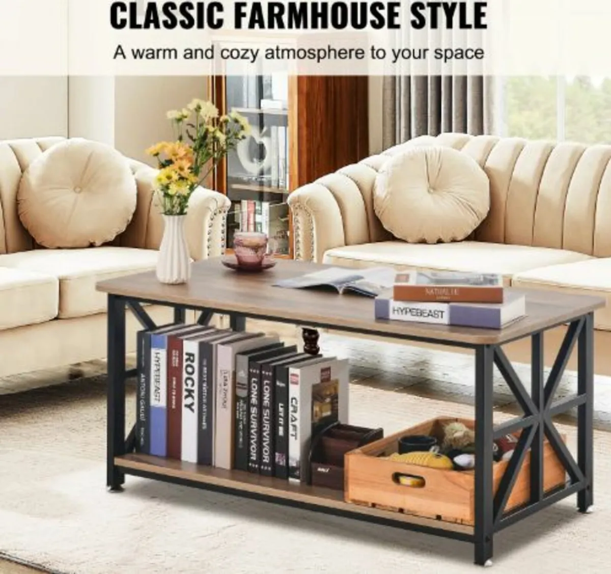 40" Farmhouse Coffee Table Rectangle Table - Image 3