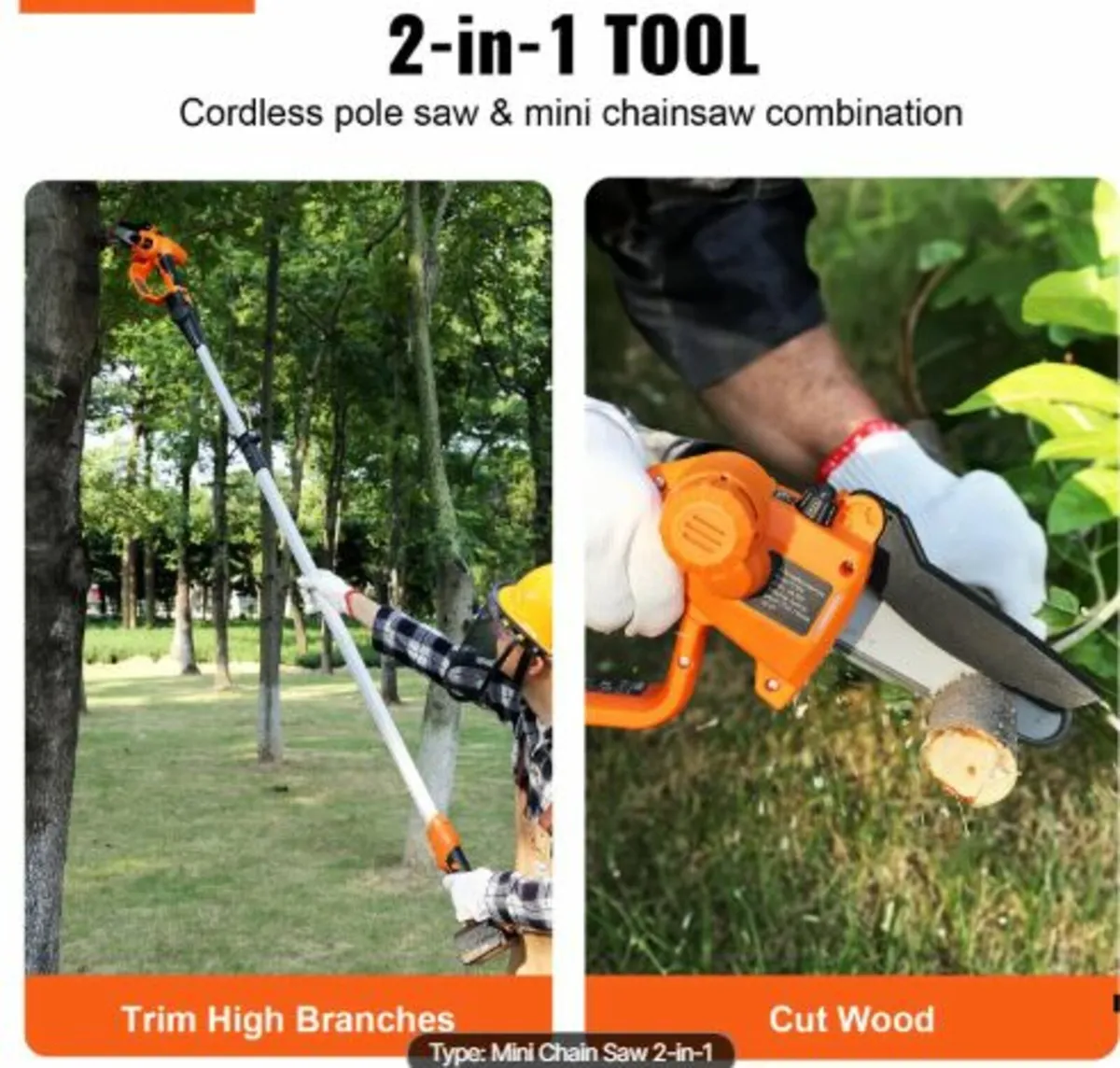 2-in-1 Cordless Pole Saw & Mini Chainsaw, 20V 2Ah - Image 3