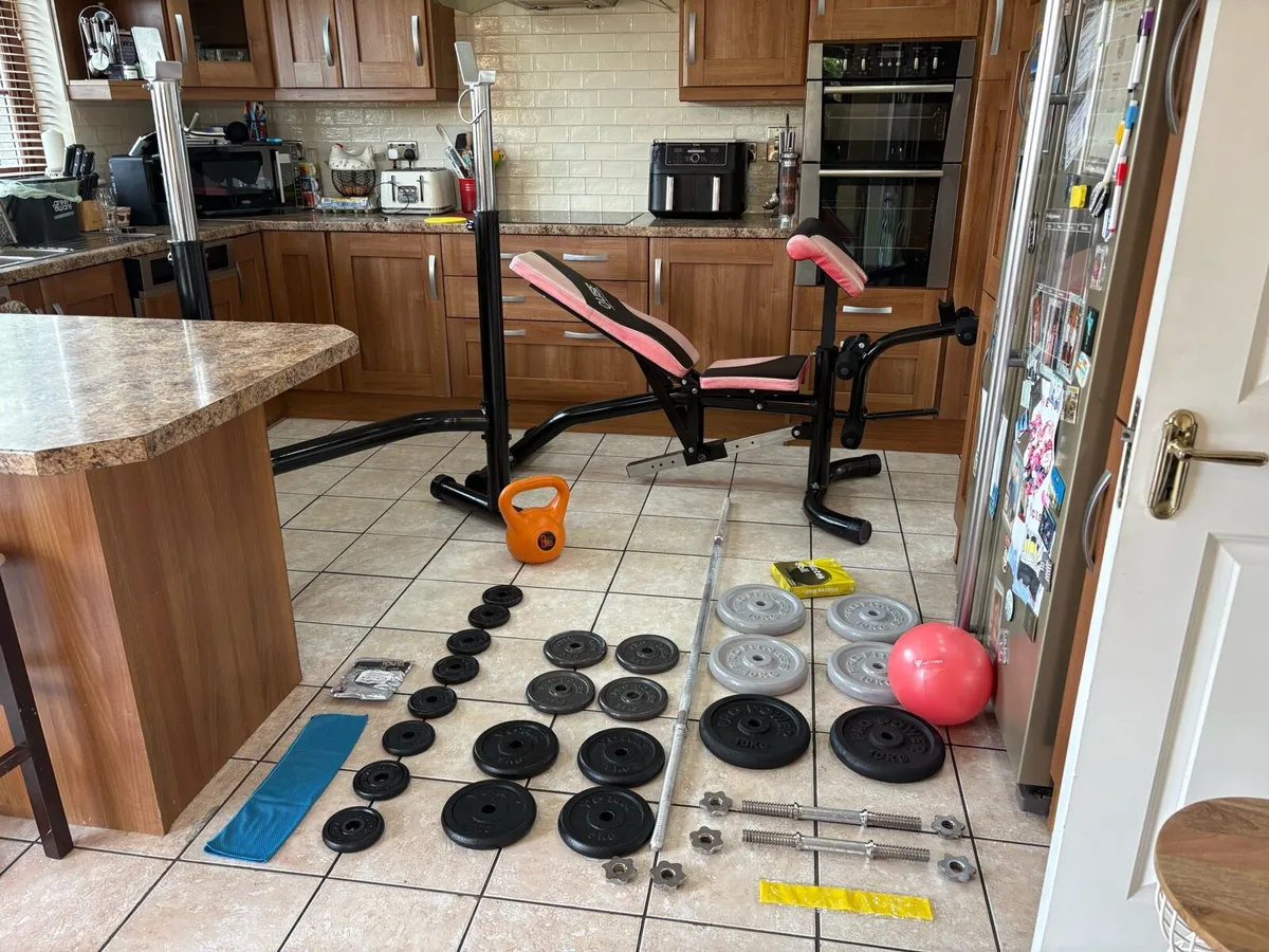 COMPLETE GYM, BENCH, LEG, SQUAT, WEIGHTS, BARS ETC - Image 1
