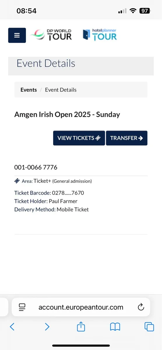 Irish Open Sunday Ticket+