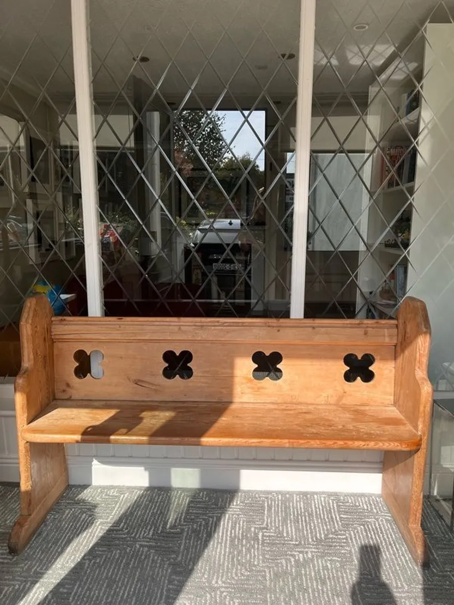 Antique old pine church pew - Image 1