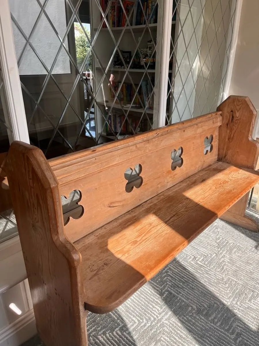 Antique old pine church pew - Image 2