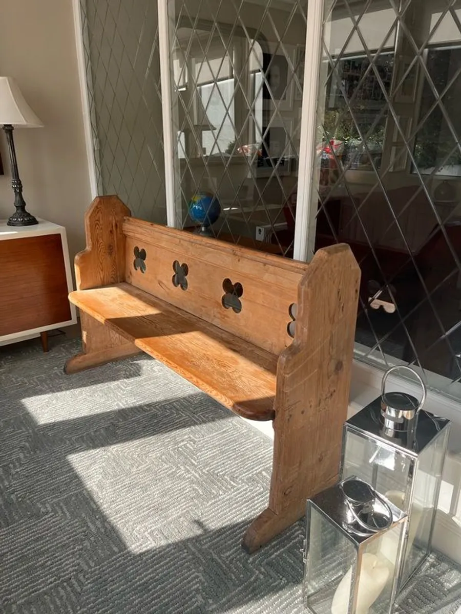 Antique old pine church pew - Image 3