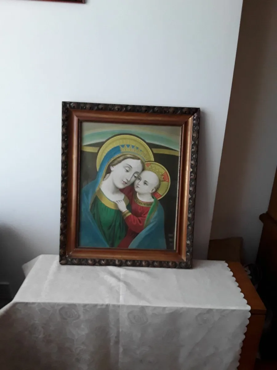 Very old antique religious picture Madonna and Chi - Image 4