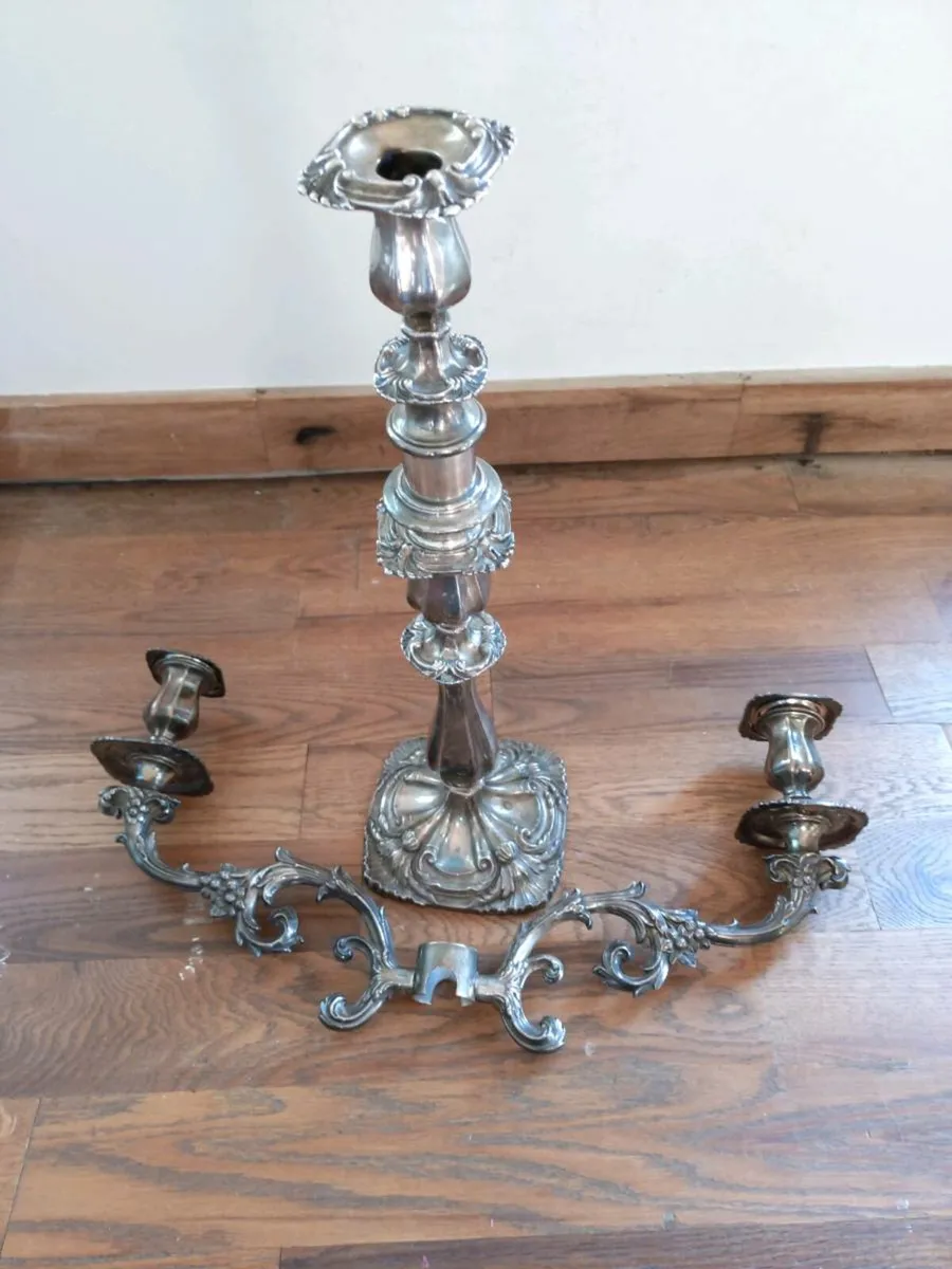 📍 PAIR of antique silver plated 3 arm candelabra - Image 4