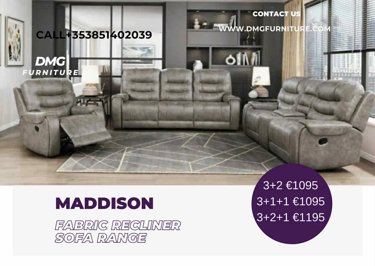 New Maddison Grey Technology Fabric Recliner Sofa - Image 1