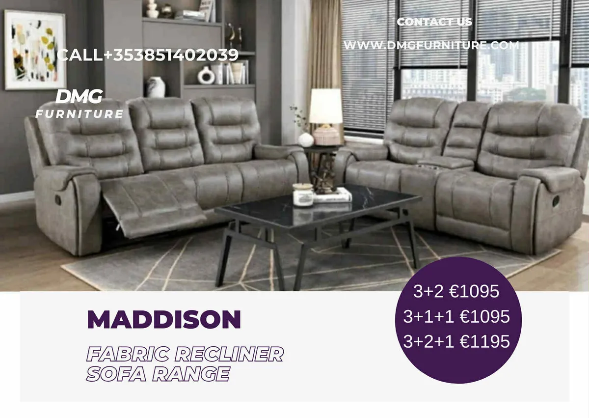 New Maddison Grey Technology Fabric Recliner Sofa - Image 2