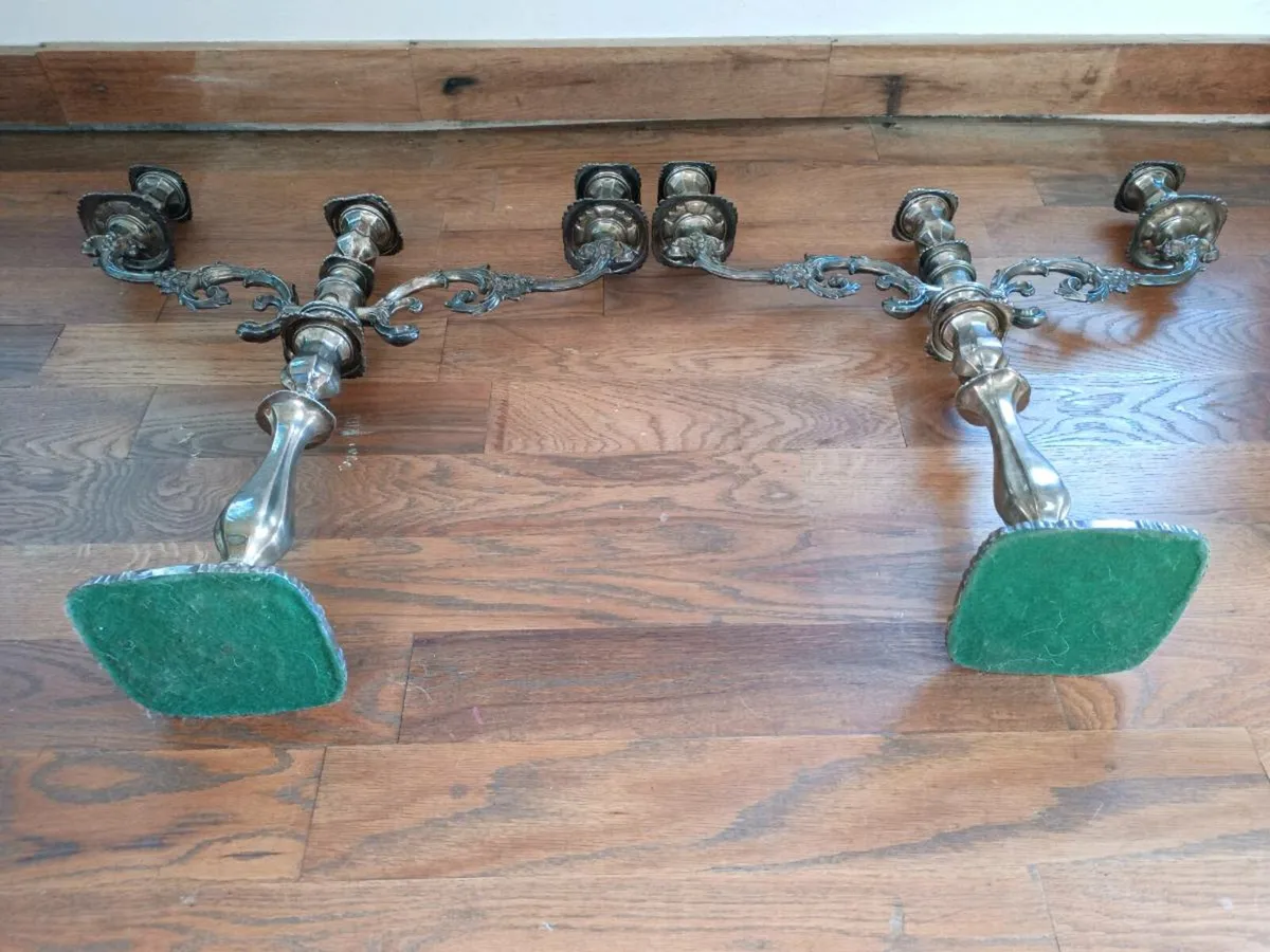 📍 PAIR of antique silver plated 3 arm candelabra - Image 2