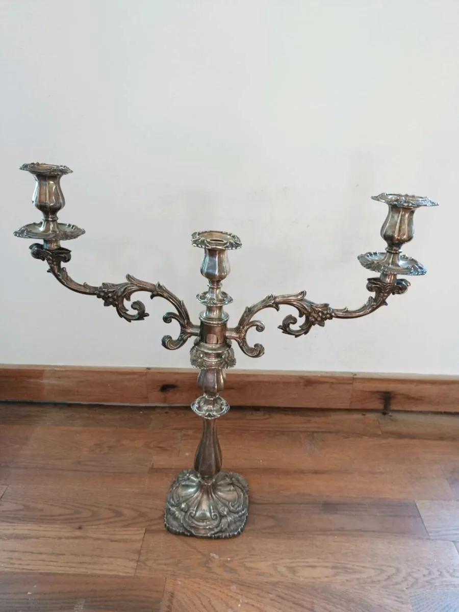 📍 PAIR of antique silver plated 3 arm candelabra - Image 4
