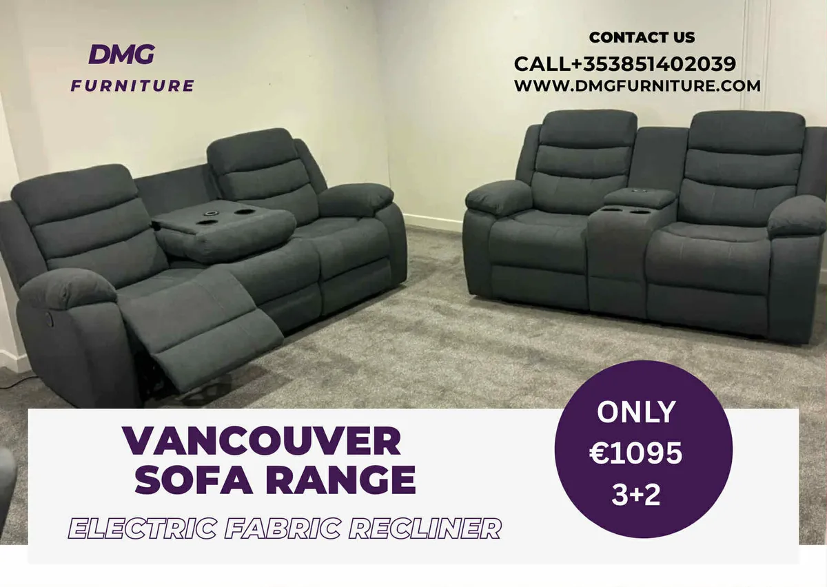 New 3+2 Grey Fabric Electric Recliner Sofa - Image 1